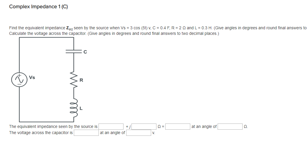 Solved Complex Impedance 1 C Find The Equivalent Impeda Chegg Com