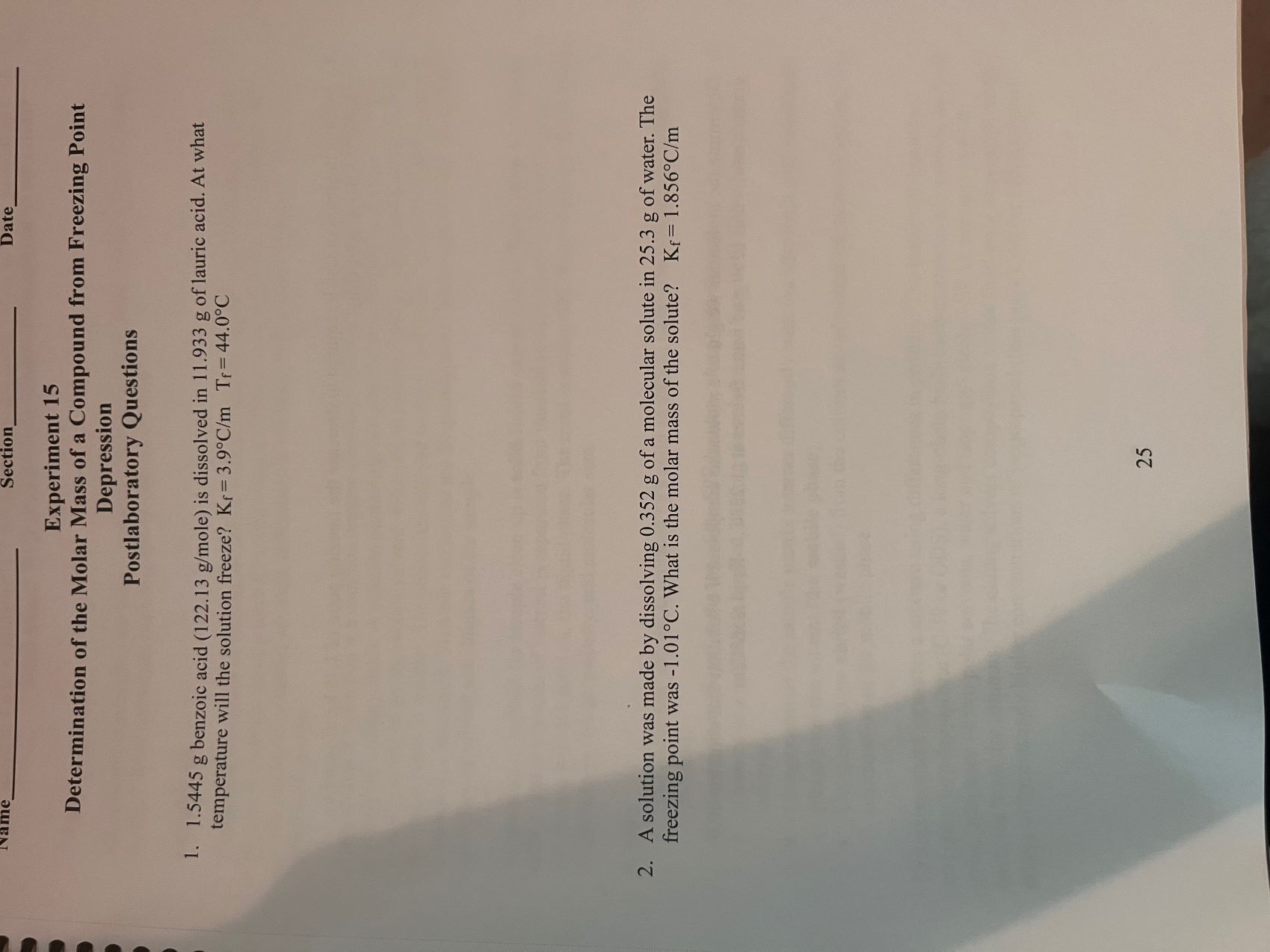 Solved Experiment 15 Determination Of The Molar Mass Of A | Chegg.com