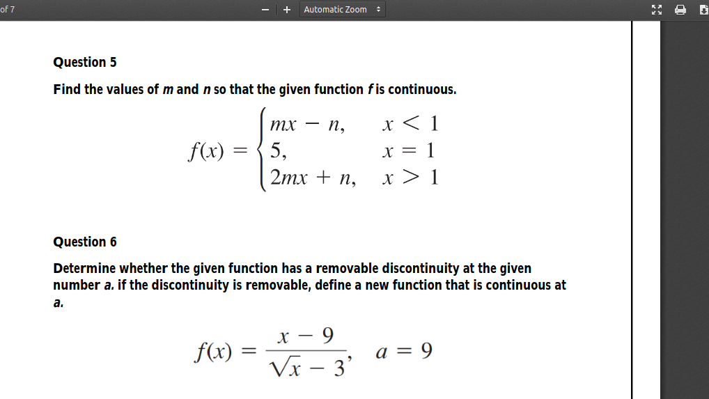 Solved Of 7 Automatic Zoom Question 5 Find The Values Chegg Com