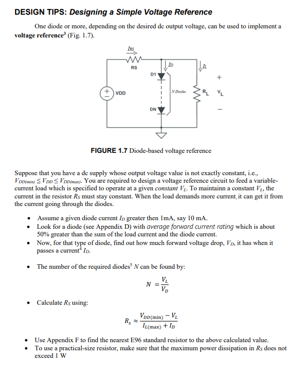 Solved DESIGN TIPS: Designing a Simple Voltage Reference One | Chegg.com