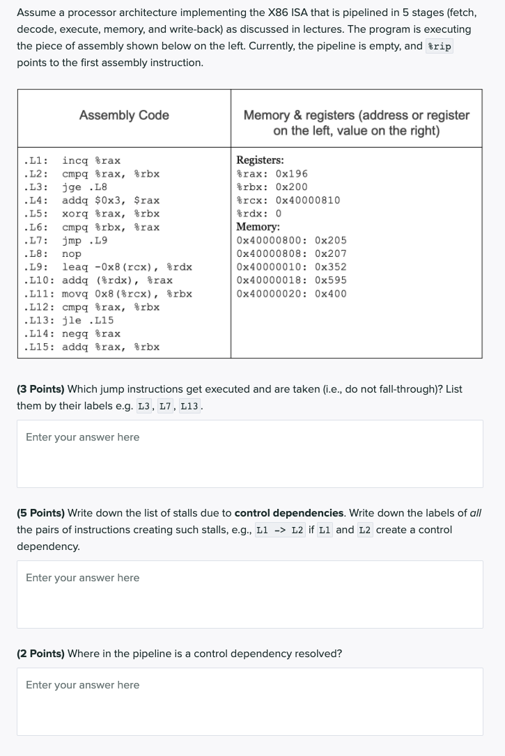 Assume a processor architecture implementing the X86 | Chegg.com