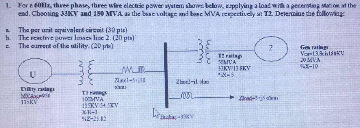 Solved For a 60 Hz, three phase, three wire electric power | Chegg.com