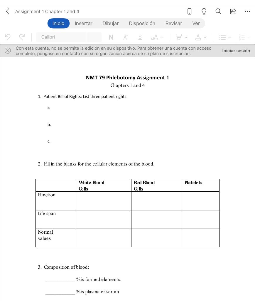 < Assignment 1 Chapter 1 and 4 Con esta cuenta, no se permite la edición en su dispositivo. Para obtener una cuenta con acces