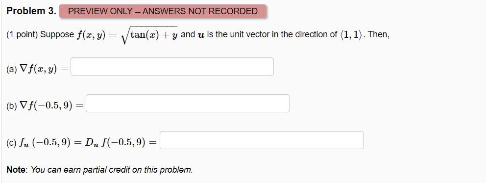 Solved Problem 3. PREVIEW ONLY -- ANSWERS NOT RECORDED (1 | Chegg.com