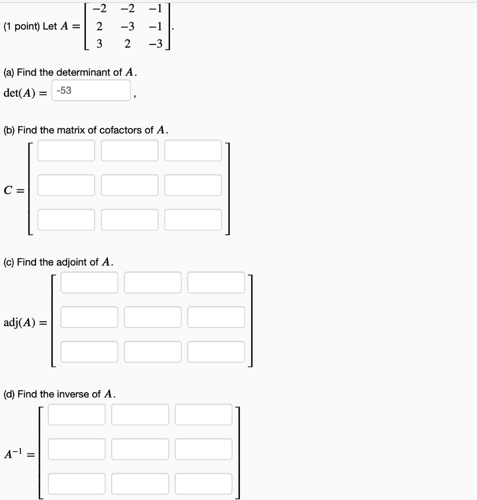 Solved -2 (1 point) Let A = 2 این دل N -1 3 (a) Find the | Chegg.com