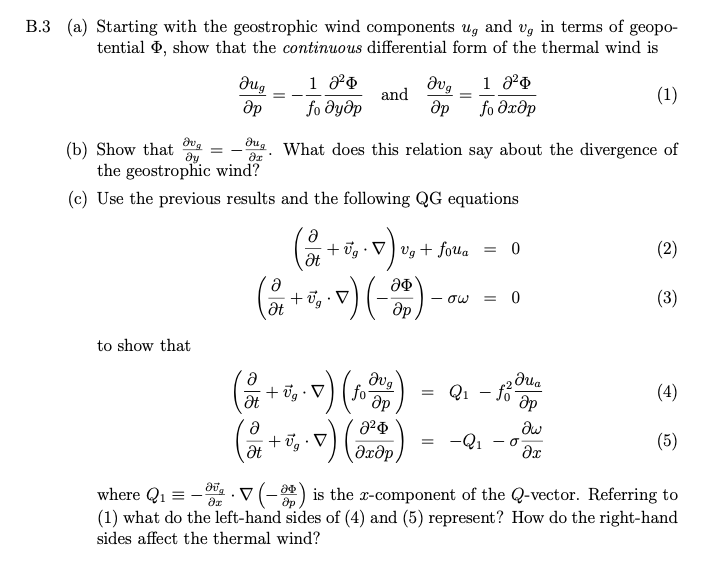 (a) Starting with the geostrophic wind components ug | Chegg.com