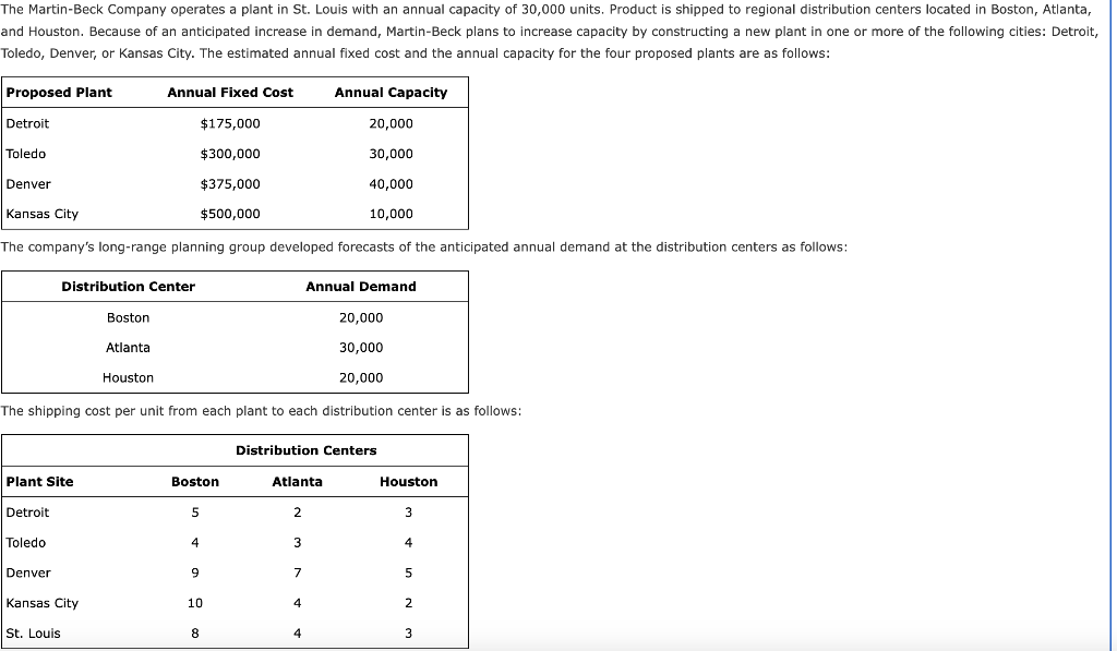 Solved The Martin-Beck Company Operates A Plant In St. Louis | Chegg.com