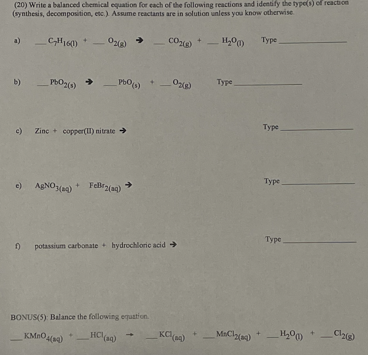 Solved 20 Write A Balanced Chemical Equation For Each Of 6964