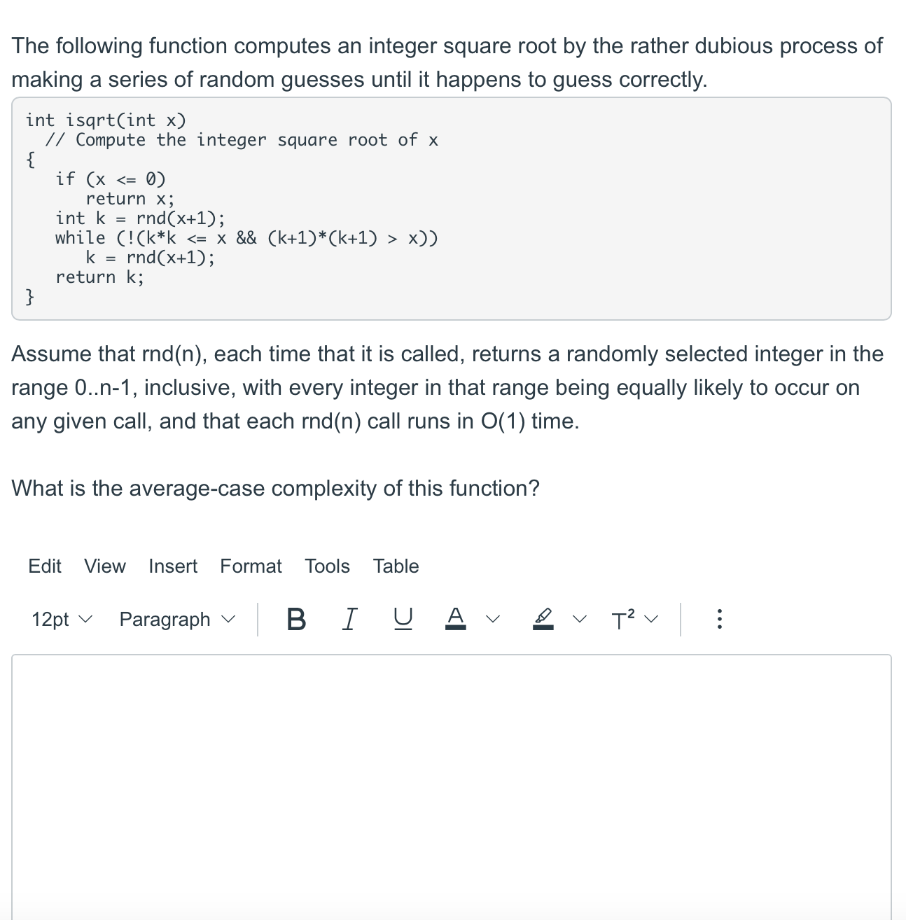 Solved The following function computes an integer square | Chegg.com