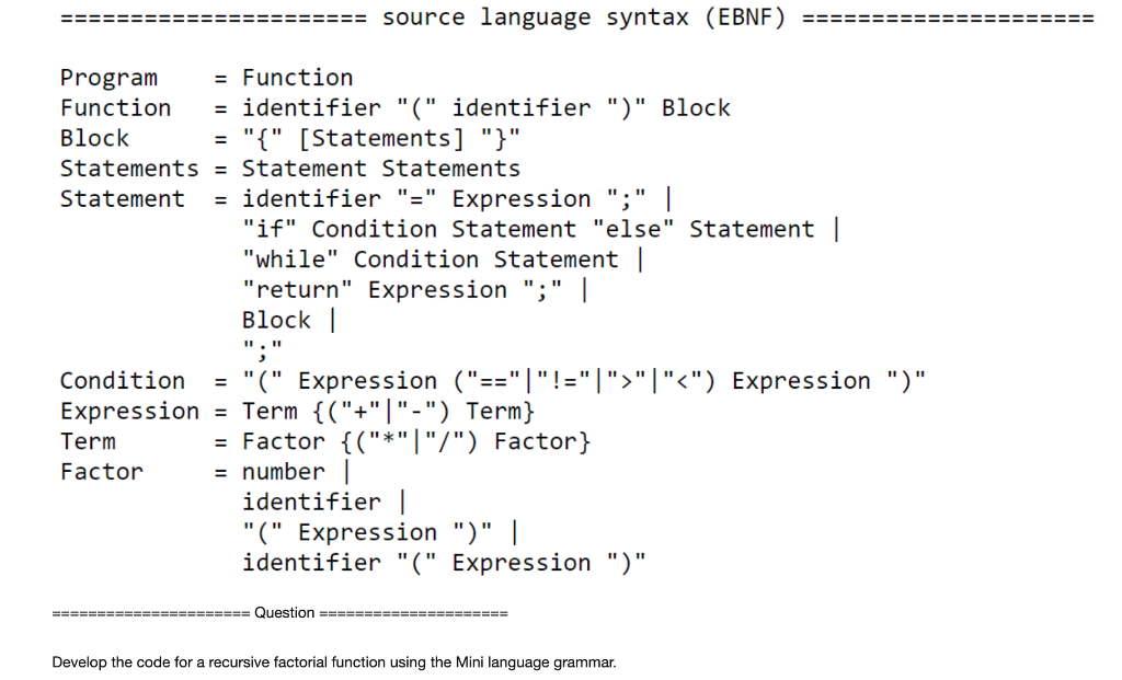 Solved Mini Language The Mini language is a modified small | Chegg.com