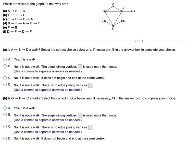 Solved Which are walks in the graph? If not, why not? (a) | Chegg.com