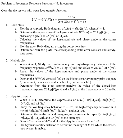 Solved Problem 1: Frequency Response Function – No | Chegg.com