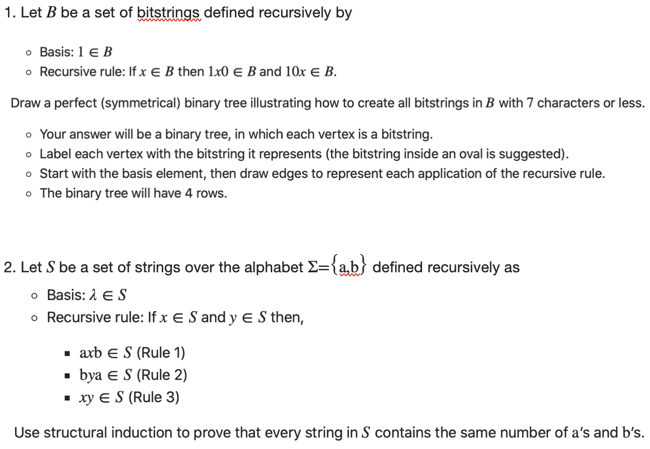 Solved 1 Let B Be A Set Of Bitstrings Defined Recursivel Chegg Com