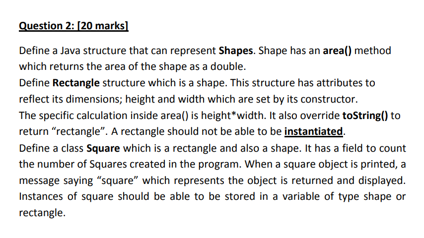 Solved Define a Java structure that can represent Shapes. | Chegg.com