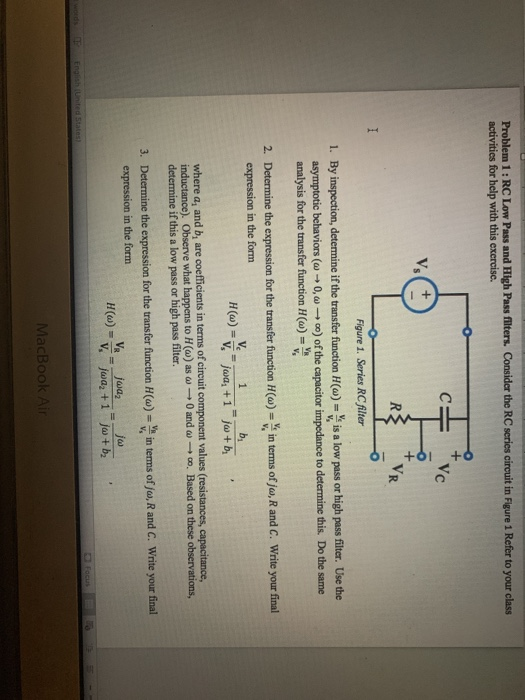 Solved Problem 1 : RC Low Pass and High Pass filters. | Chegg.com