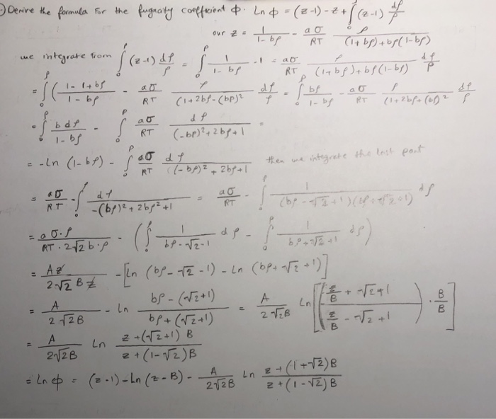 Solved The top is the derived formula of fugacity | Chegg.com