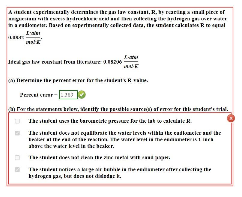 Solved A student experimentally determines the gas law