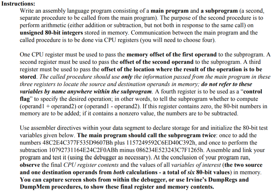 Instructions: Write an assembly language program | Chegg.com