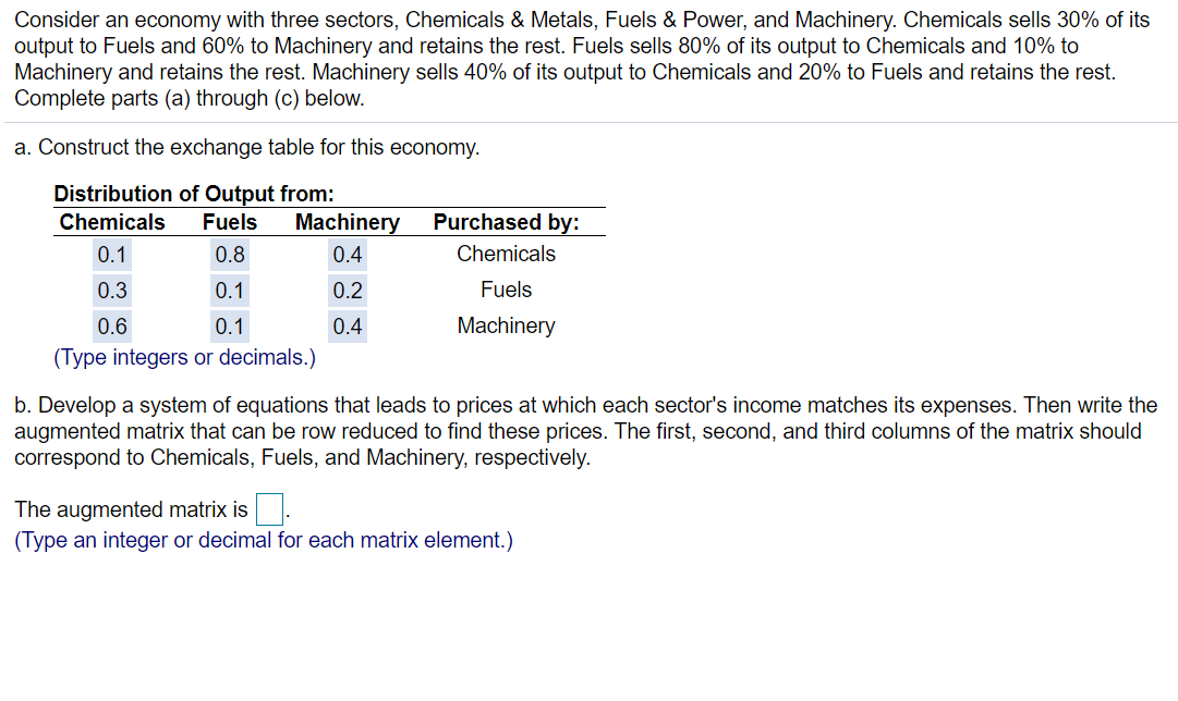 Solved Consider An Economy With Three Sectors, Chemicals & | Chegg.com