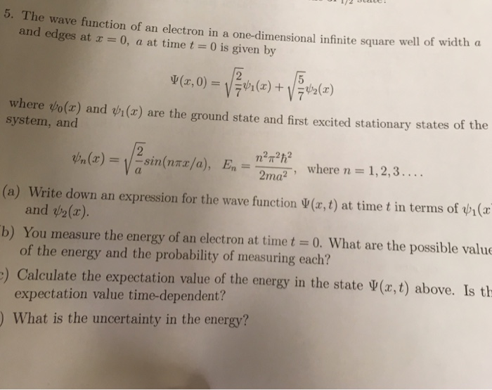 Solved The wave function of an electron in a one-dimensional | Chegg.com