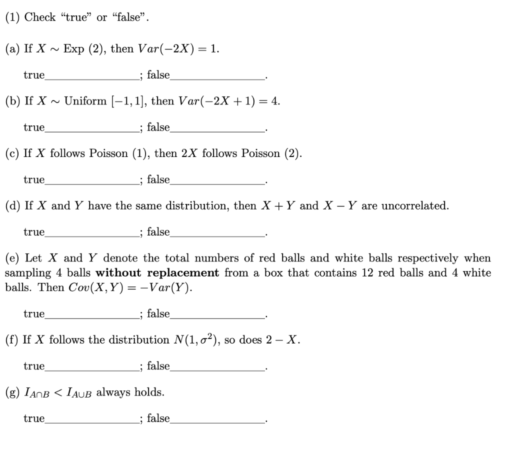 Solved 1 Check True Or False A If X Exp 2 T Chegg Com