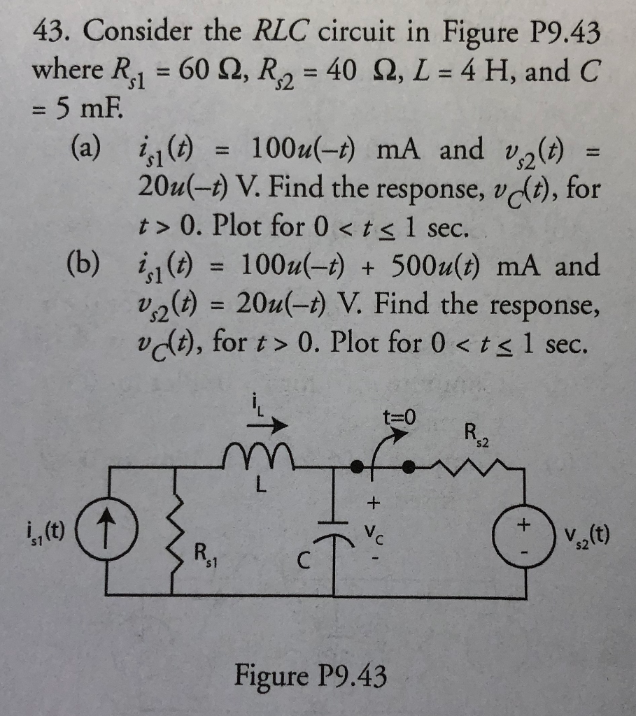 Solved 43 Consider The Rlc Circuit In Figure P9 43 Where Chegg Com