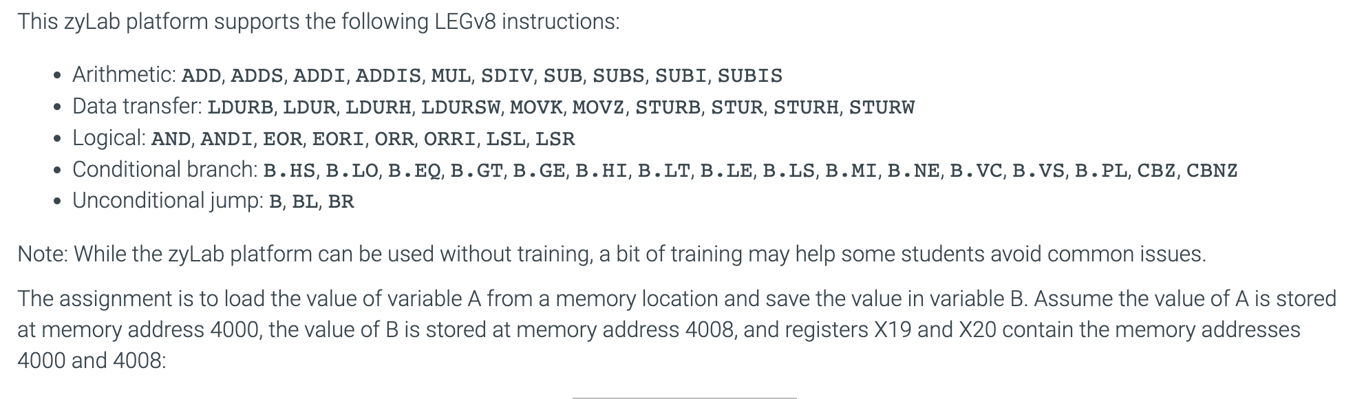 This zyLab platform supports the following LEGv8 | Chegg.com