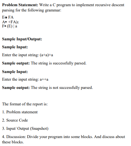 Solved Problem Statement: Write a C program to implement | Chegg.com