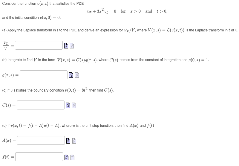 Solved Consider the function v(x, t) that satisfies the PDE