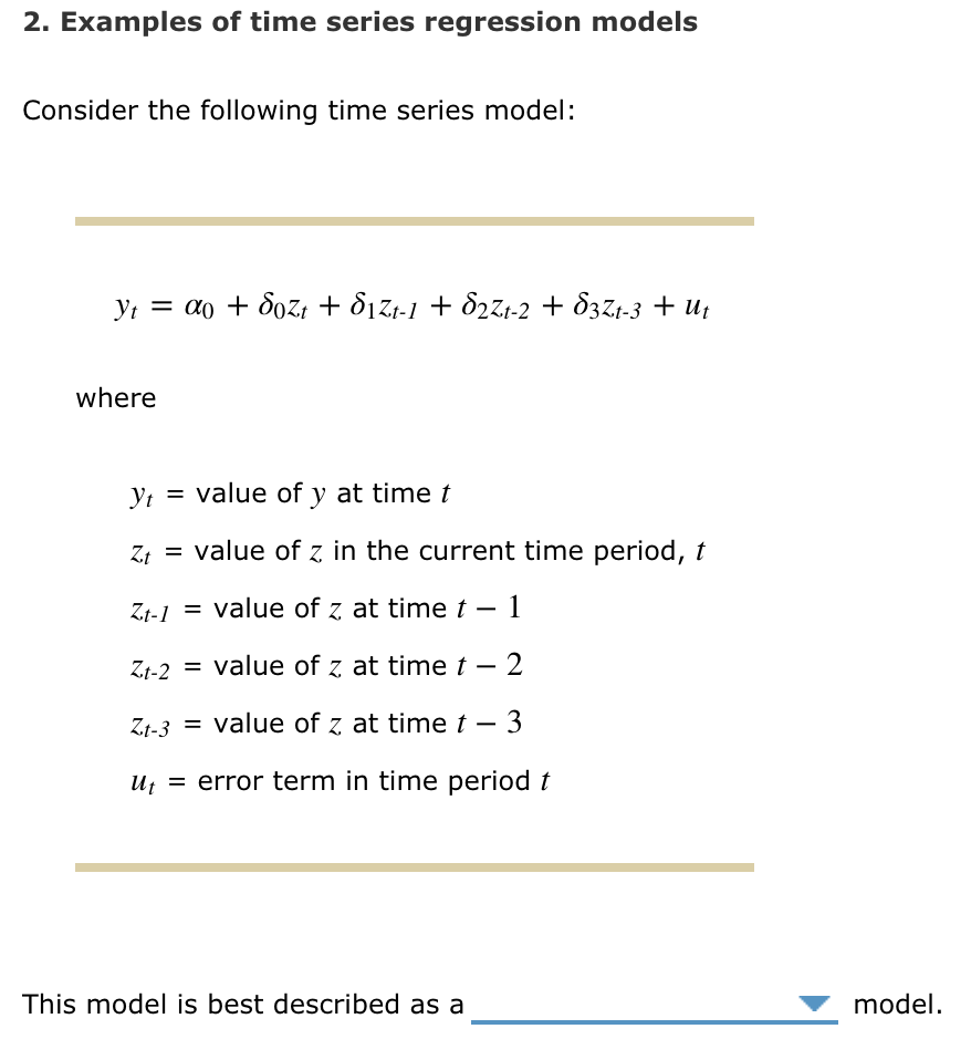 Solved 2. Examples of time series regression models Consider | Chegg.com