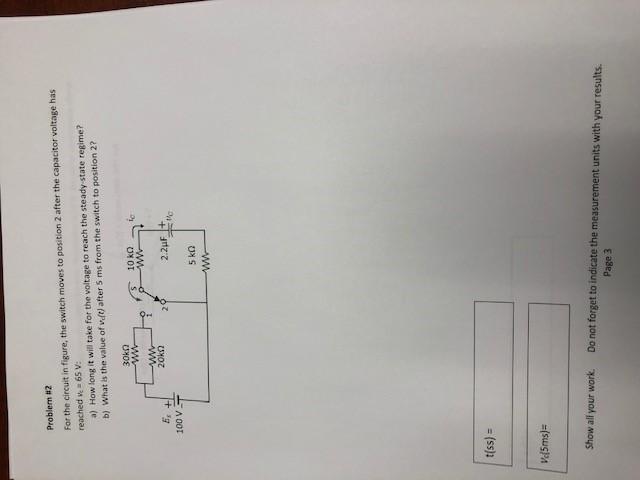 Solved Problem #2 For The Circuit In Figure, The Switch | Chegg.com