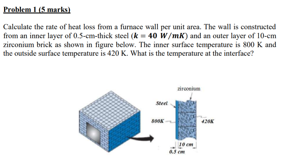 Solved Problem 1 (5 marks) Calculate the rate of heat loss | Chegg.com