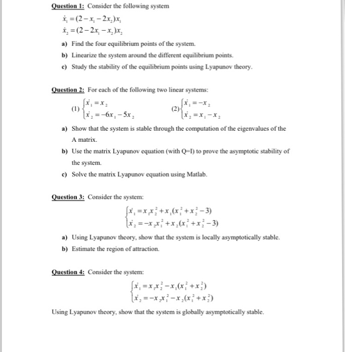 Question l: Consider the following system , (2-2x, xx | Chegg.com