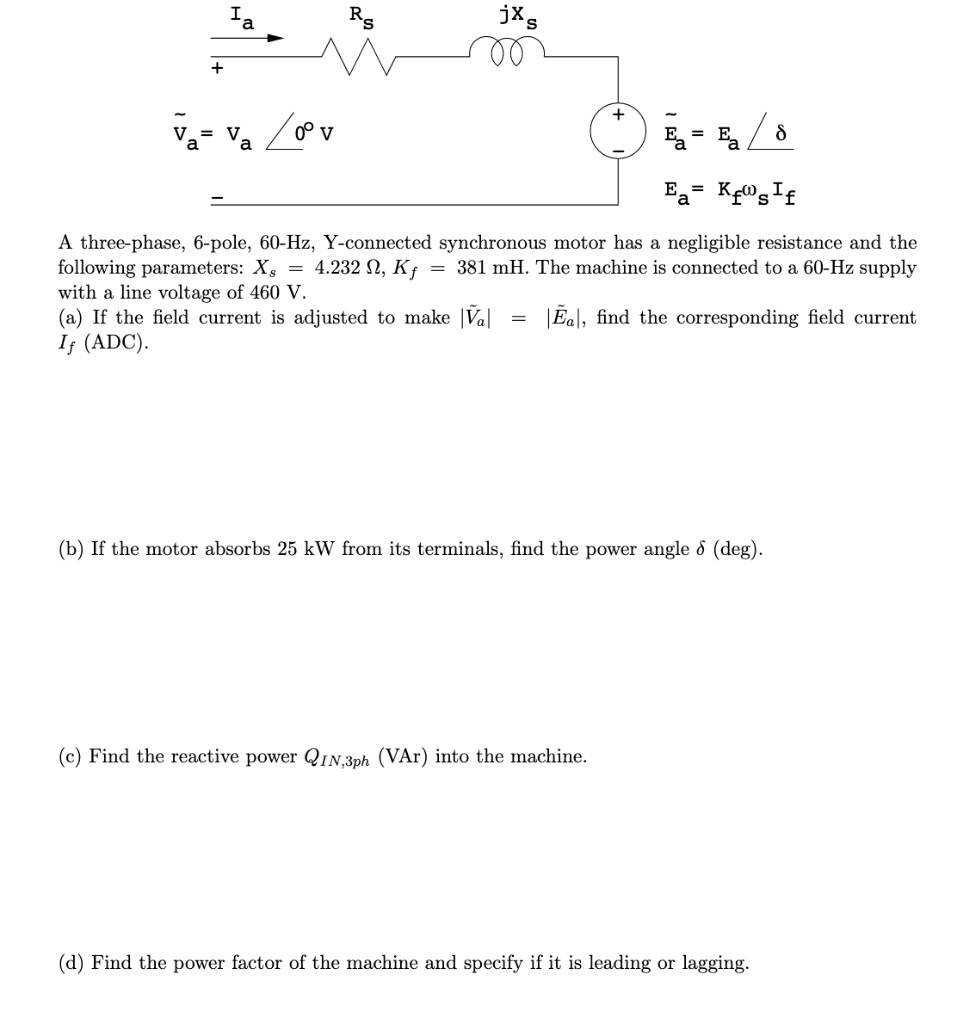 Solved A three-phase, 6-pole, 60-Hz, Y-connected synchronous | Chegg.com