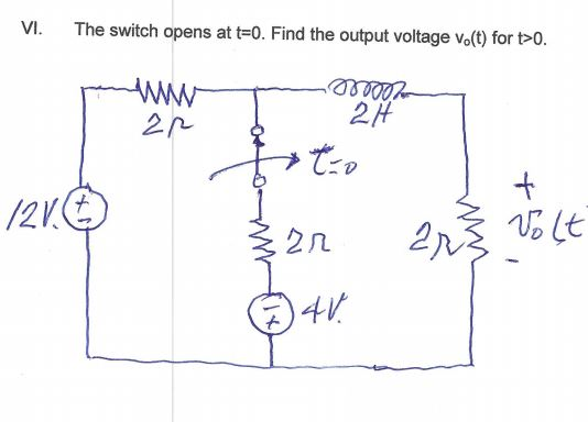 Solved The switch opens at t=0. Find the output voltage | Chegg.com