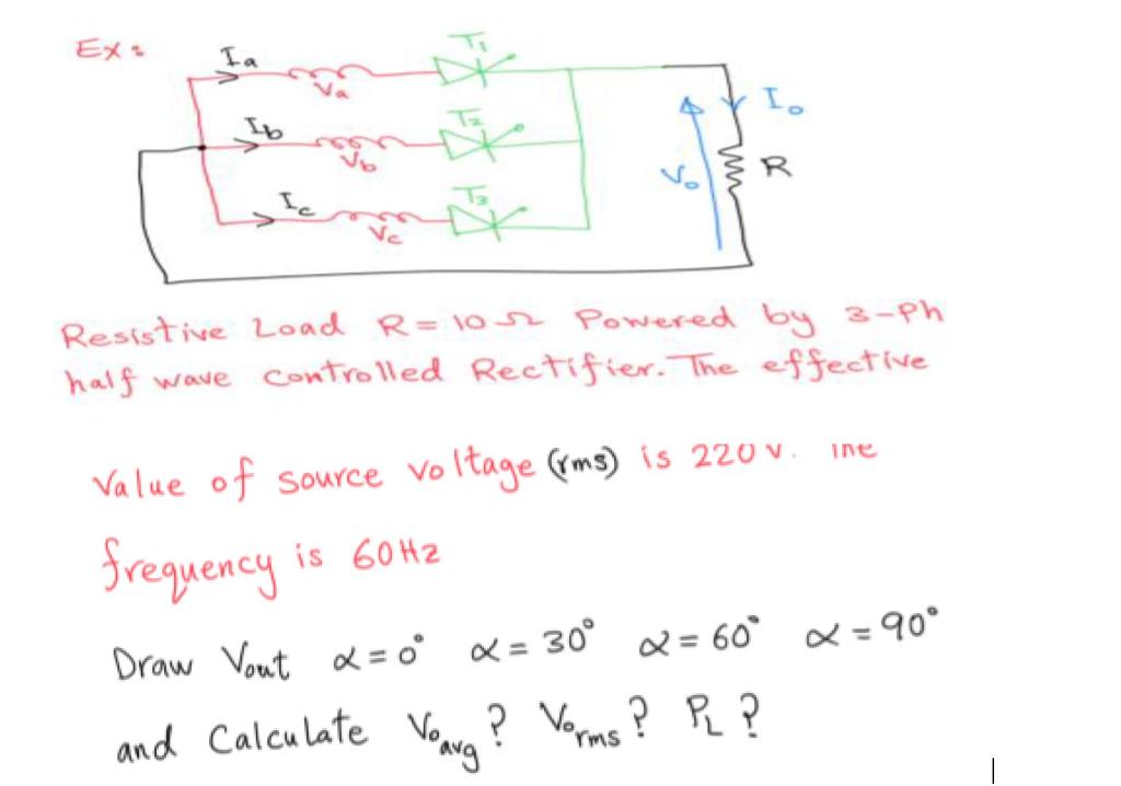 Solved EX म I. R Ic Resistive load R=102 Powered by 3-ph | Chegg.com