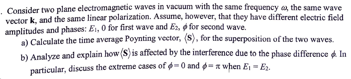 Solved Consider Two Plane Electromagnetic Waves In Vacuum | Chegg.com