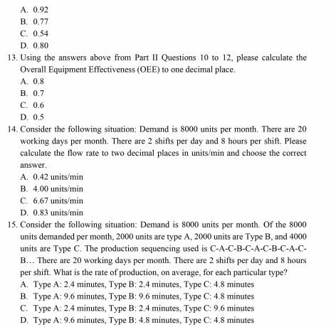 Solved Part II. Calculations. Single Answer Questions | Chegg.com