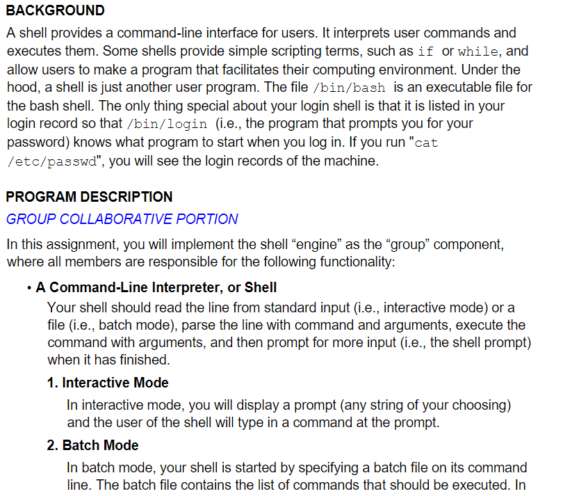 Solved A shell provides a command-line interface for users. | Chegg.com