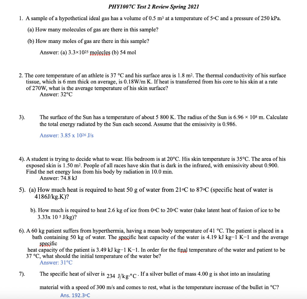 Solved Phy1007c Test 2 Review Spring 21 1 A Sample Of Chegg Com