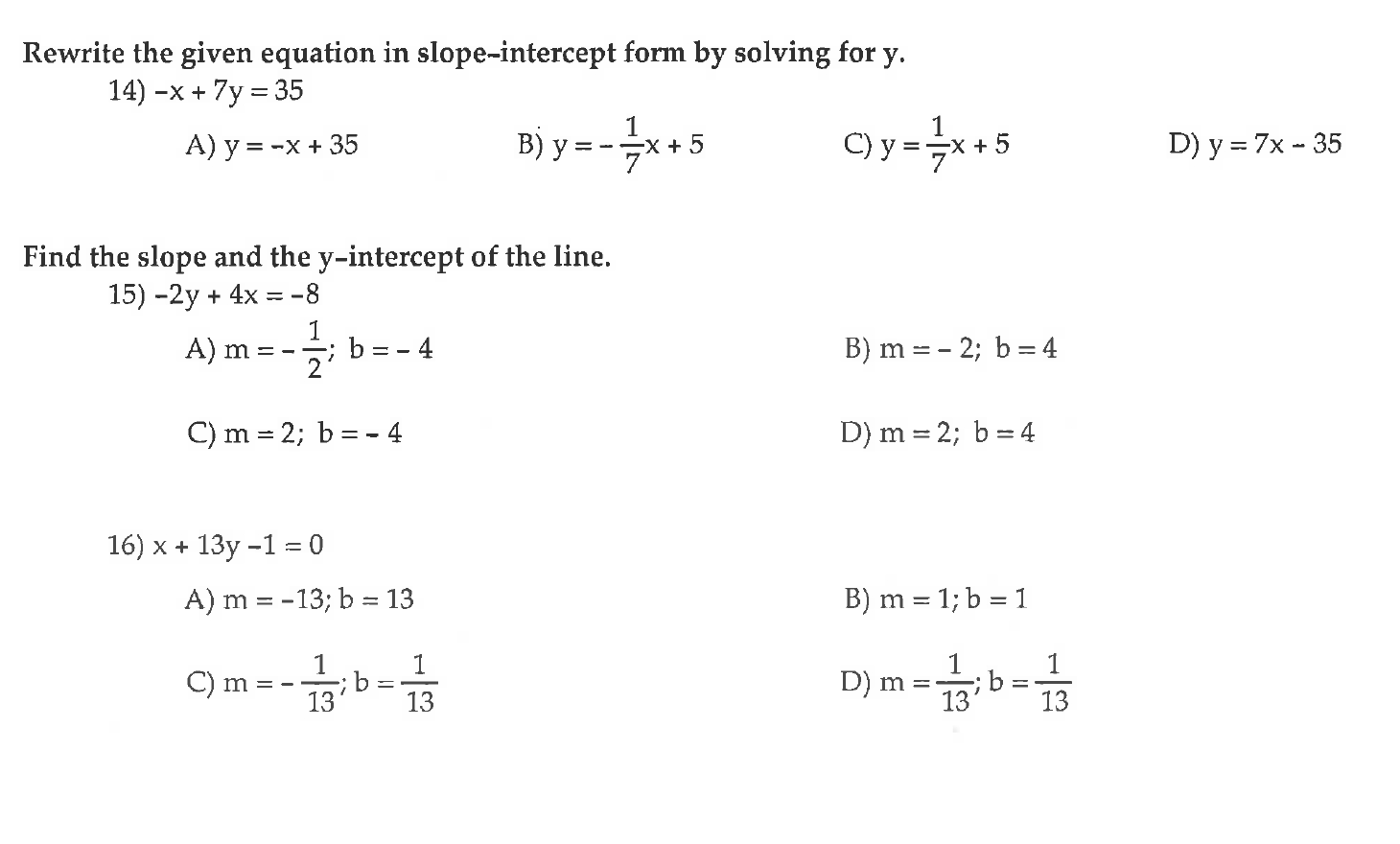 problem solving slope intercept form