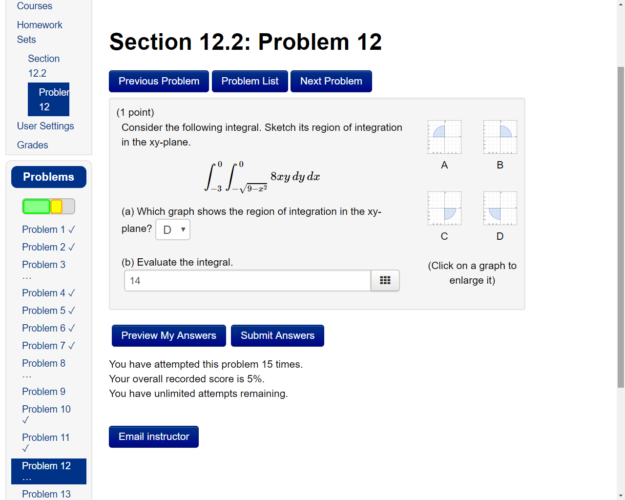 Solved Courses Homework Sets Section 12.2: Problem 12 | Chegg.com
