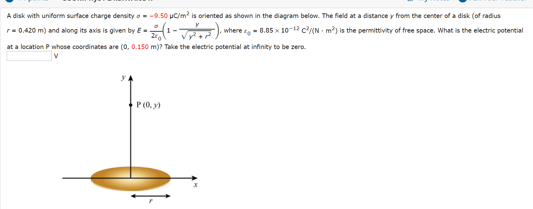 Solved I - y A disk with uniform surface charge density o = | Chegg.com