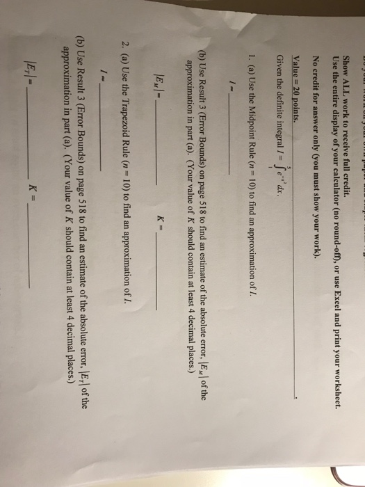 Solved Show ALL work to receive full credit. No credit for | Chegg.com