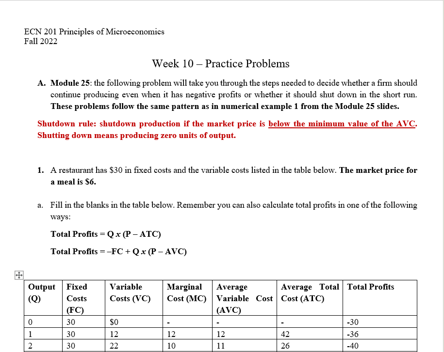 ECN 201 Principles of Microeconomics Fall 2022 Week | Chegg.com