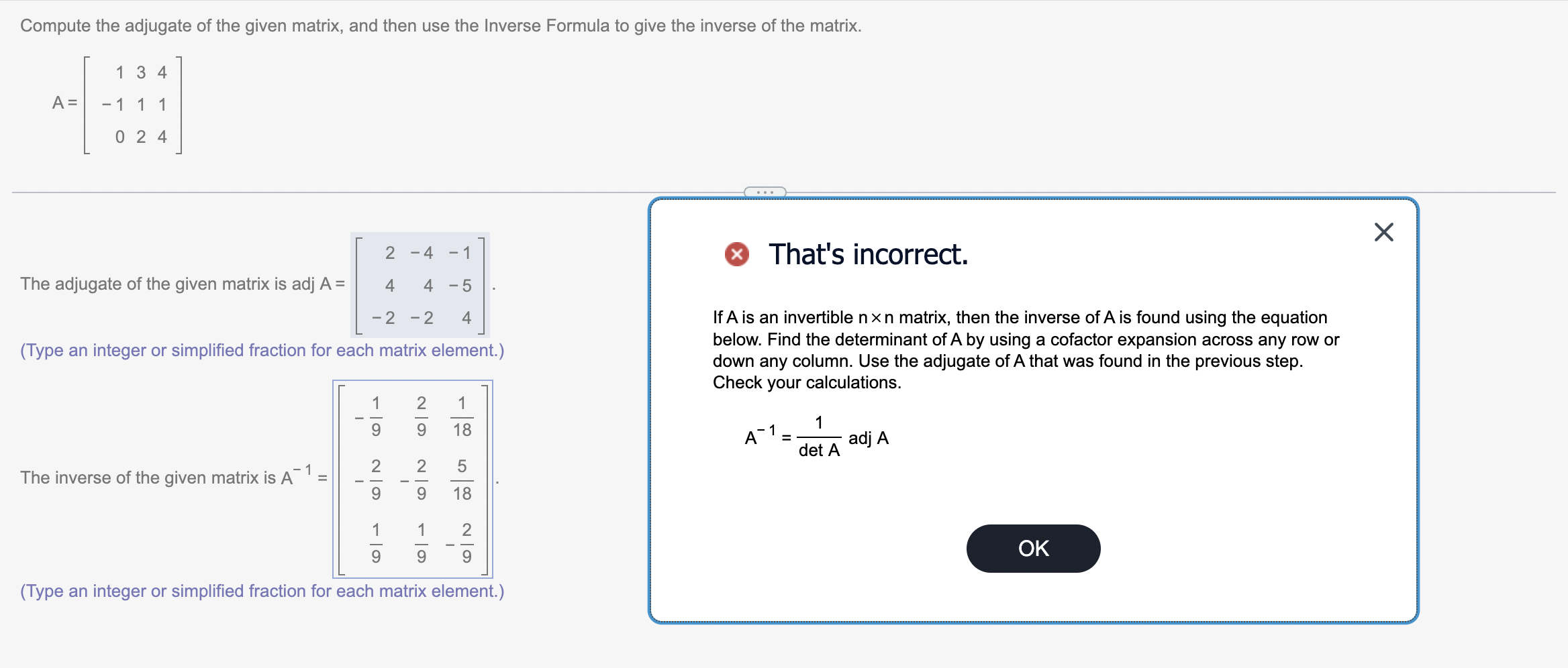 Solved Compute the adjugate of the given matrix, and then | Chegg.com