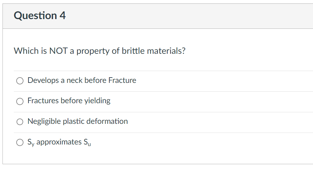 [Solved] Which is NOT a property of brittle materials? Dev