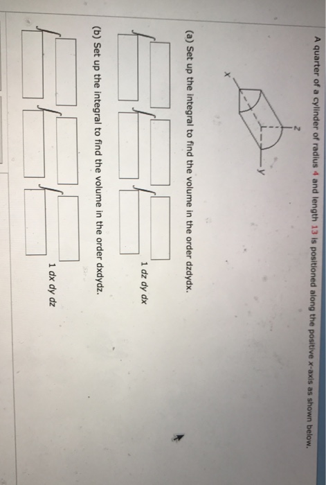 Solved A quarter of a cylinder of radius 4 and length 13 is | Chegg.com