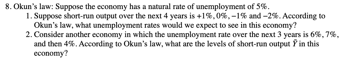 Solved 8. Okun's Law: Suppose The Economy Has A Natural Rate | Chegg.com