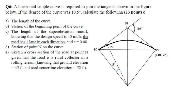 [Solved]: Q6: A horizontal simple curve is required to joi